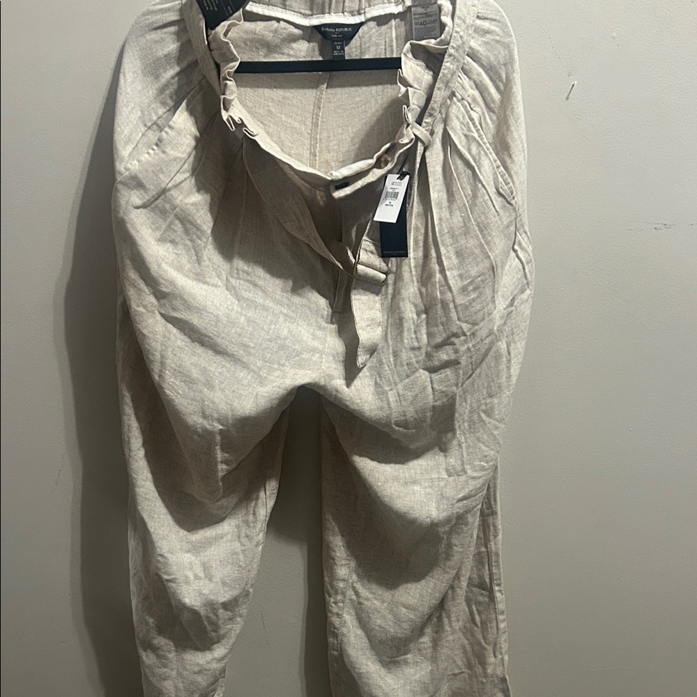 Banana Republic Natural Wide Leg Linen Trousers